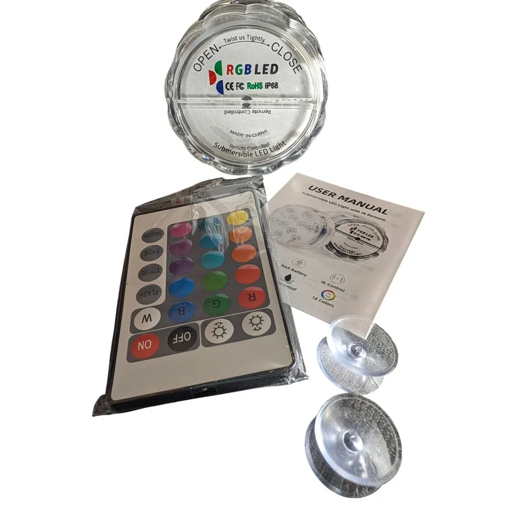 Submersible RGB LED Light Waterproof IP68 Remote Controlled 16 Colors 10 LED